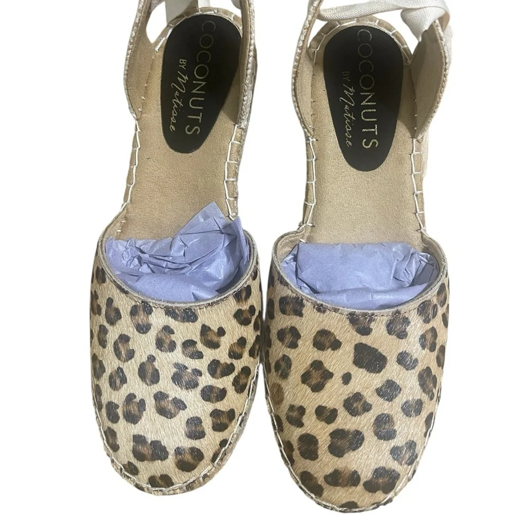Coconuts Matisse Brown Animal Print Espadrille Wedge Sandals Vacation sz 9M NIB